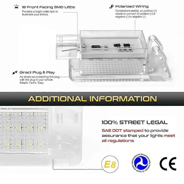 2 stk 18-SMD LED Bagasjerom Lys Bagasjeromslys For Volvo S60 XC90 V70 V50 S40 S80 C30 XC70 C70 White