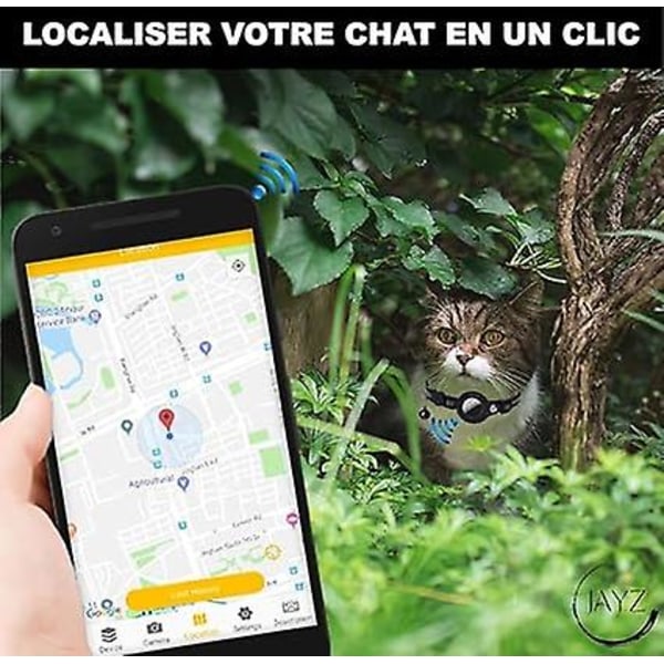 Kattehalsbånd + Tracker (Bluetooth-lokalisering) Apple iOS/Android/Halsbånd OGSÅ Kompatibel med Apple Airtag, Anti-Kvælningshalsbånd til Killinger,[D]
