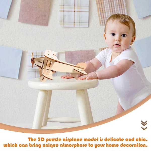 Träflygplanspussel Kit 3D DIY Modell för Barn 4Set[D] Beige 9.5X18.5X21.5CM
