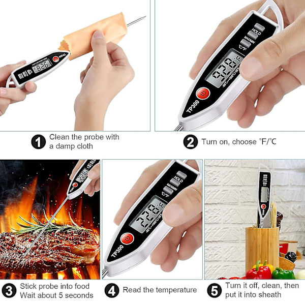 Digital Vattentermometer för Vätskor, Ljus, Omedelbar Avläsning med Vattentät Mat, Kött, Mjölk, Lång Sond Svart