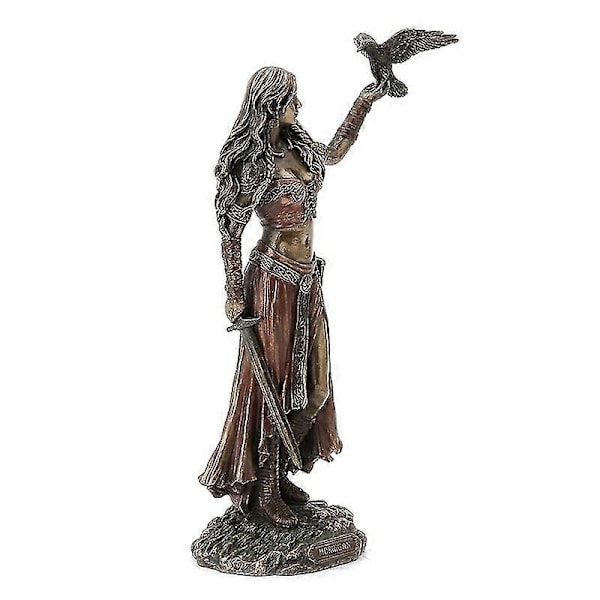 Resin Statuer Morrigan Den Keltiske Krigsgudinde Med Krage & Sværd Bronze