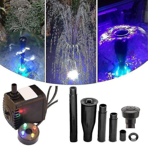 600l/h 4 LED elektrisk vattenpump Liten fontän Utomhus Trädgård Fiskdamm [kk] EU Plug