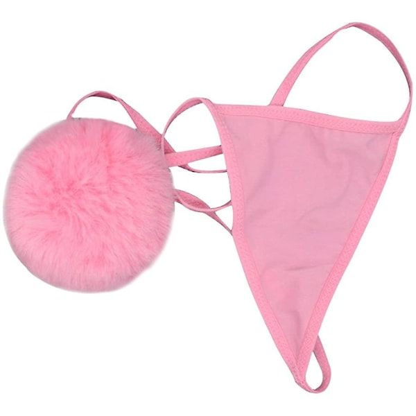 Kaise Sexiga stringtrosor för kvinnor Söt kaninsvans G-string Pälsboll Bikini T-rygg Cosplay Underkläder Party Kostymgåva[D] Pink