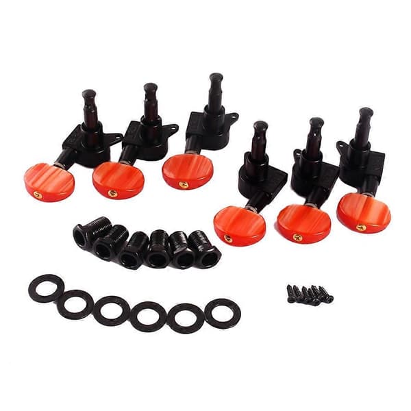 Gitarrstämskruvar Mekanik Stämskruvar Inneslutna Strängar Elgitarr Röda Plastknappar Tangenter 6st[D] Black