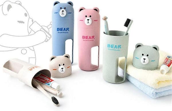 Bärbar mugg och tandborstset med teddybjörn[D]