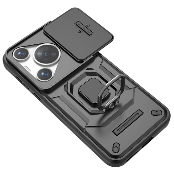 Skal med Stöd och Skjutbart Linsskydd PC+TPU för Huawei Pura 70 Pro / Pura 70 Pro+[D] Black