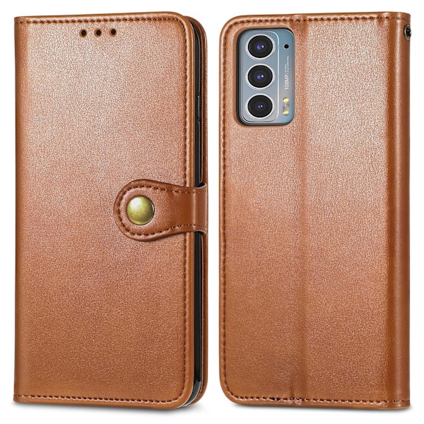 Ensfarvet Læder Spænde Telefon Cover Til Motorola Edge 20[D] Brwon