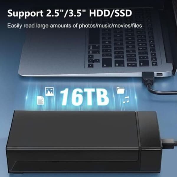 3,5\" Harddisk Kabinet - 5 Gbps USB 3.0 til SATA - Eksternt Harddisk Kabinet til 2,5\" og 3,5\" SSD'er op til 16TB med DC Strømadapter - (D)