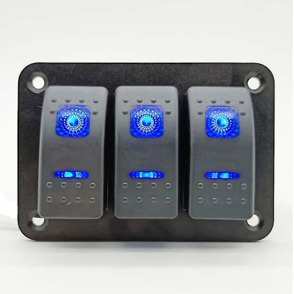Marinswitchpanel Vattentät 12V 3-Gang Rocker Switch Panel Blå LED-Ljus Växelspak Aluminium Panel Förkopplad för Bil Lastbil Båt Husbil UTV ATV RZR