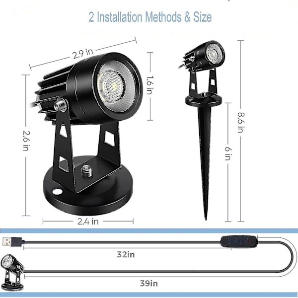 2 stk LED-spotlys innendørs for planter, 3 farge accentbelysning dimmbare opplys spotlight lampe med dimmerbryter