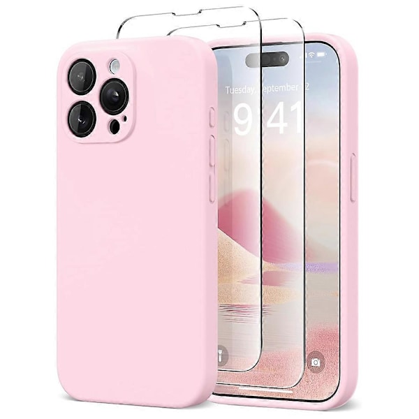 iPhone 16 Pro Max Skal Kompatibel med MagSafe Flytande Silikonfodral med 2 Härdat Glas Skärm Multicolor Light Pink