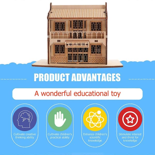 Træmodel Samlesæt Legetøj til Børn 3D Puslespil Legetøj 3 Sæt DIY Model Kit[D] Light Brown 15X11cm
