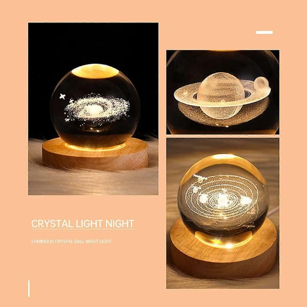 3D Galaxy Krystalkugle Natlampe med Træfod [D] Style1