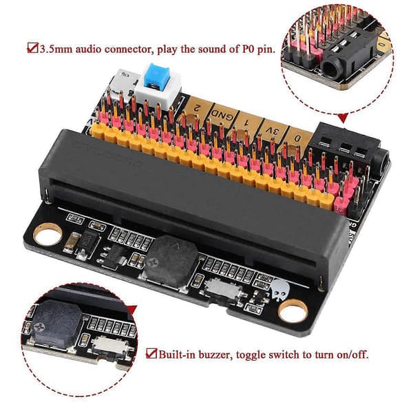 3X -Bit Udvidelseskort IOBIT V2.0 Breakout Adapter Shield med Buzzer til BBC -Bit Børns Python P[D] black