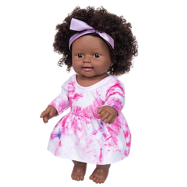 Svart Svart Baby Söt Lockig Svart 35CM Vinyl Baby Leksak Barnleksaker dockor