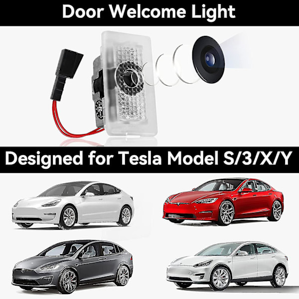 Dørlogo-projektorlys Velkomstlys Trinnlys for Tesla Model 3 Model Y Model S Model X Billedørlys Tesla-lys Tesla-tilbehør, 4 stk./pakke