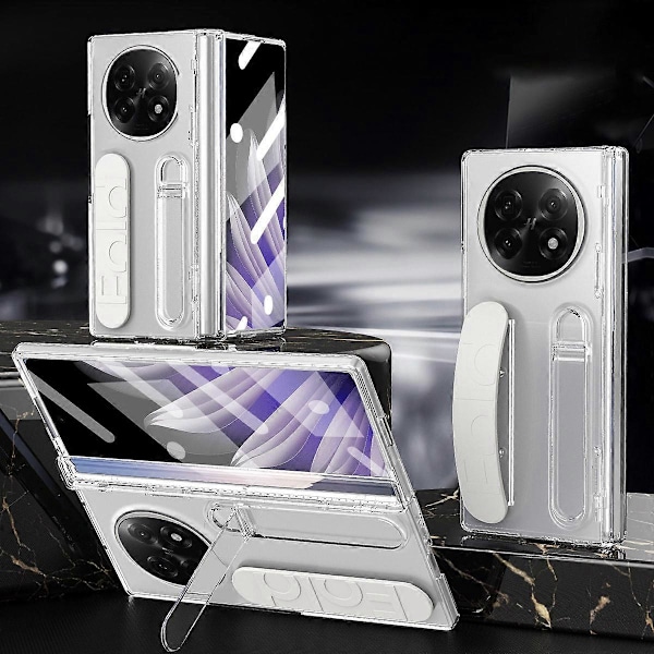 For Oppo Find N5 5G Deksel Stativ Armbånd PC Telefondeksel med Herdet Glass Film - Grå[D] Multicolor Transparent