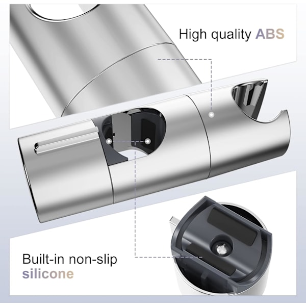 Dusjhodeholder, justerbar, borefri dusjhodeholder, ABS forkrommet design, 19-25 mm