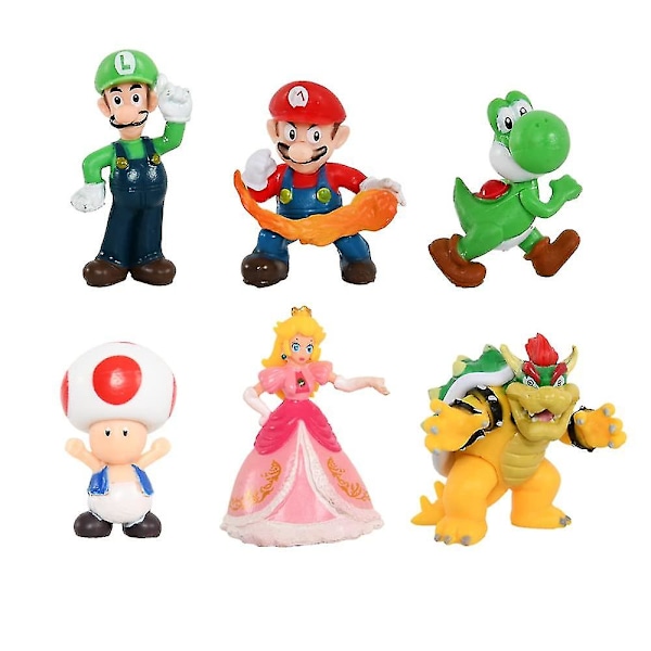 18 stk Super Mario Bros Actionfigurer Lekefigurer Tegneserie Kaketopper Super Mary PVC Modelldukker Mario, Luigi, Prinsesse, Skilpadde, Sopp, Orangutang