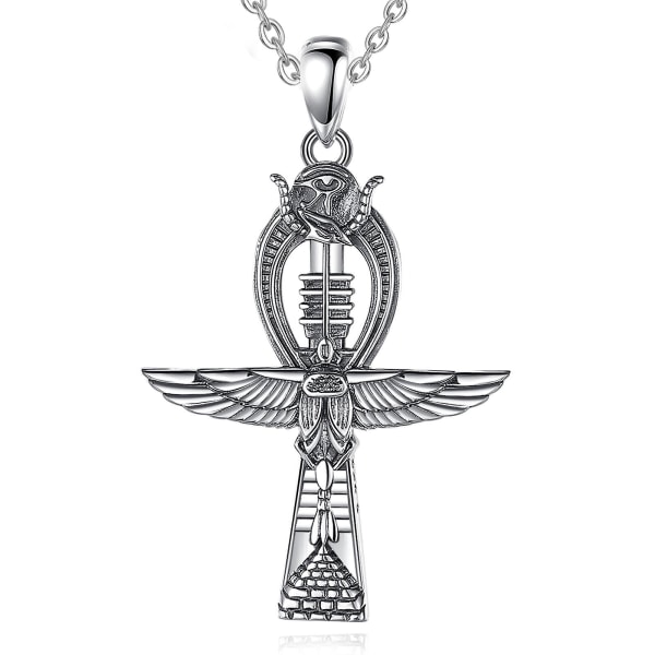 Eudora Silver Ankh Cross Halsband för Kvinnor Man Örn Skarabé Öga Av Horus Amulett Hänge Egyptiska Smycken Fina Present with 20 inch chain