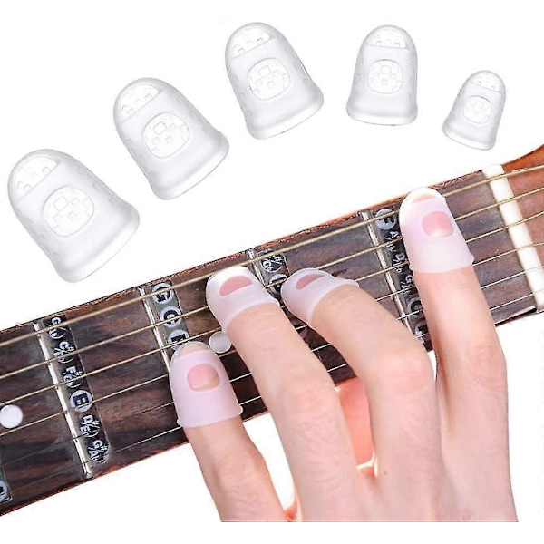 Silikon Fingerbeskyttelse for Gitar, 40 Stykker i 5 Størrelser Anti-Skli Gummi Finger