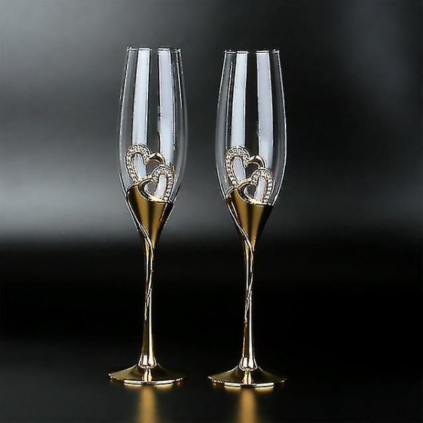 Elegant bröllopskristall champagneglas - guldmetallställ, perfekt för fester [kk]