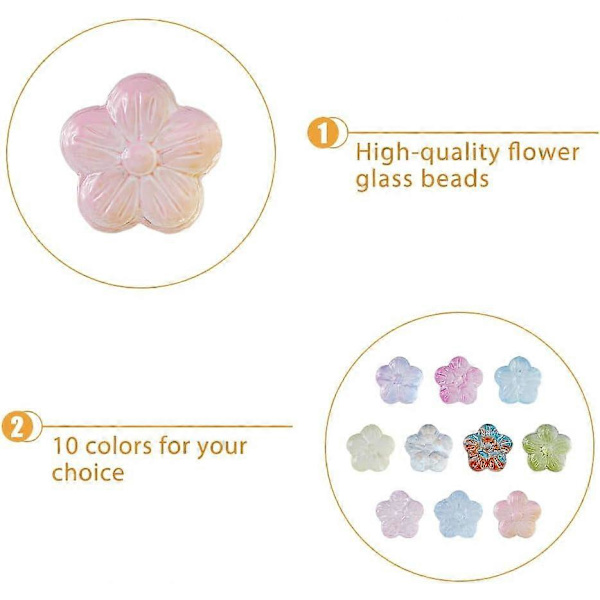 120 stk. Lass Blomsterperler Blomster Glasperler Livlige Spraymalede Lampwork Perler Blomster Løse Spacer Perler til DIY Smykkefremstilling Hul: 1mm[D]
