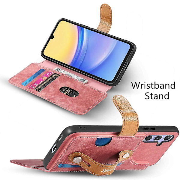 For Samsung Galaxy A36 5G Deksel Lommebok Retro Lær Telefondeksel med Håndleddsrem Støtte[D] Multicolor Pink