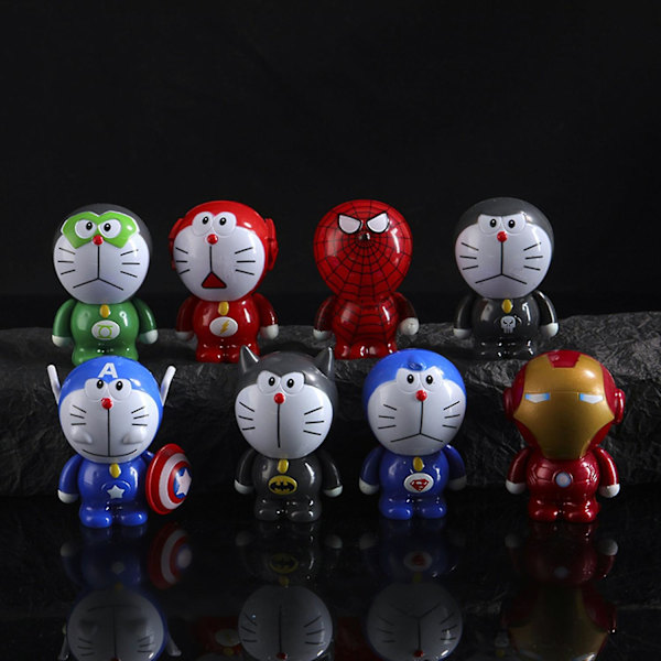 8 st Superhjältar Doraemon Modell Rostsäker Samlarobjekt Solid Cosplay Green Lantern The Flash Spider[D]