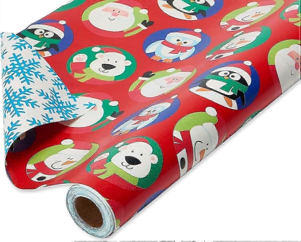 Vändbart julklappspapper jumborulle - Tomte och snöflinga design, 16,25 m² täckning[D]