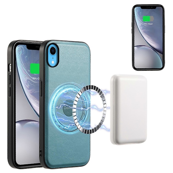 DENIOR Skal för iPhone XR PU Läder Telefon Baksida Kompatibel med Magsafe[D] Blue