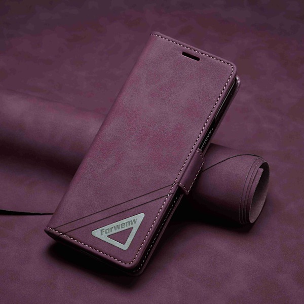 FORWENW støtsikker PU-lær stativ flip telefonveske for Samsung Galaxy Z Fold 4 Wine Red