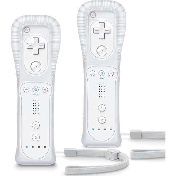 Ersättnings-Wii-kontroll 2-pack, Wii-fjärrkontroll, med silikonfodral och handledsrem, fjärrkontroll för Wii/Wii U, vit