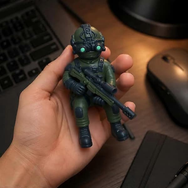 Mini sittende menneskefigur skulptur skrivebordsdekorasjon (D) Sniper