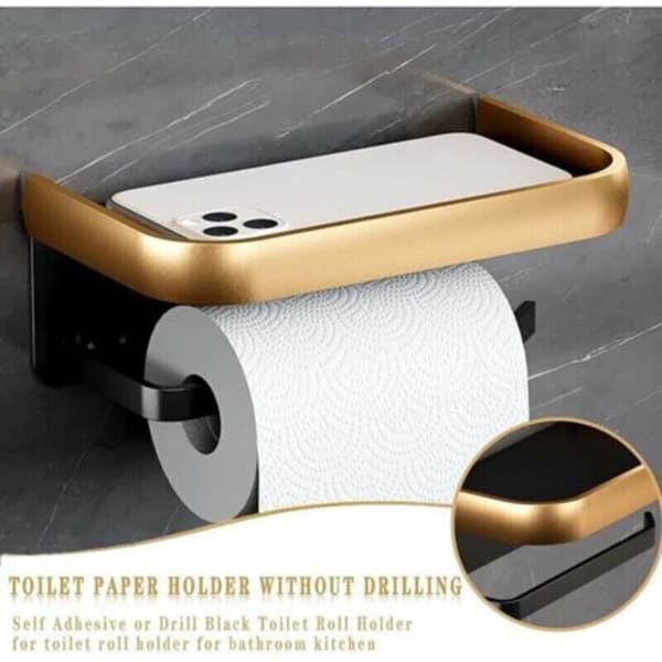 Toiletpapirholder, selvklæbende toiletpapirdispenser med hylde, 2 monteringsmetoder (klæbemiddel eller boring) Jaune 0.05