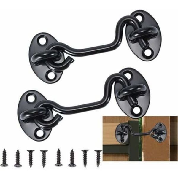 2-delt kahytkrog, sort (10 cm), dørkrog, dørkrog i rustfrit stål, sort, med monteringsskruer, til vinduer, dør Noir 0.05