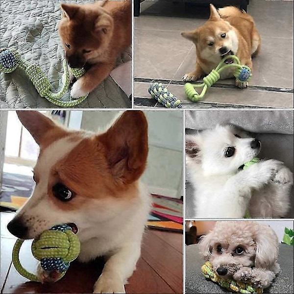 Hundesett med leker, 7 stk tauleker med ball, uforgjengelig tauleke for hunder, hundesett for valper, mellomstore og store hunder