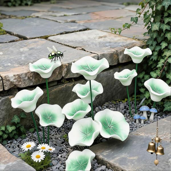Keramisk Bi Vandingsstation 6 Stykker Fuglebad Sommerfuglefoder Have Terrasse (D) WHITE