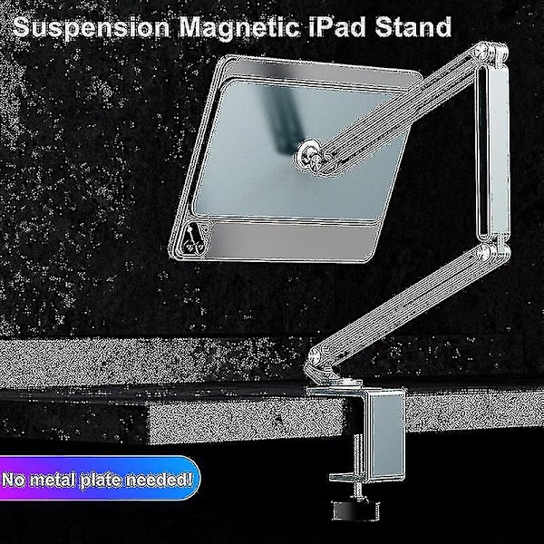 Magnetisk iPad-ställ med lång arm, justerbar tablethållare för iPad Pro 12,9 / 11 tum, aluminiumklämma för skrivbord