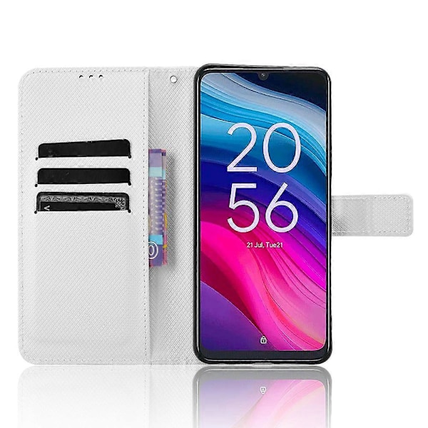Mobilfodral för TCL 505 T509K T5094 med Diamantmönster i PU-Läder, Kortfack och Stativ White