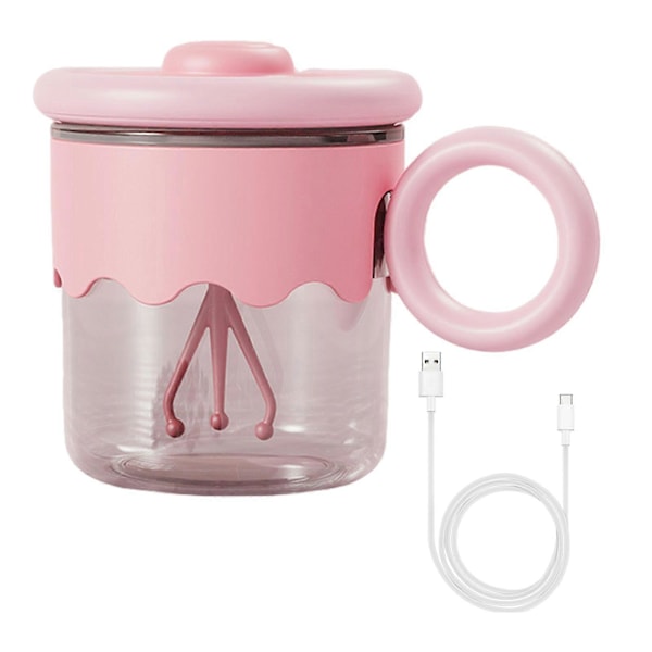 Selvrørende Kaffekopp Elektrisk Mikserkopp 400ml USB Oppladbar Automatisk Blandingsglass Tumbler med Lokk og Håndtak for Hjemmekontor Reise [D] Pink
