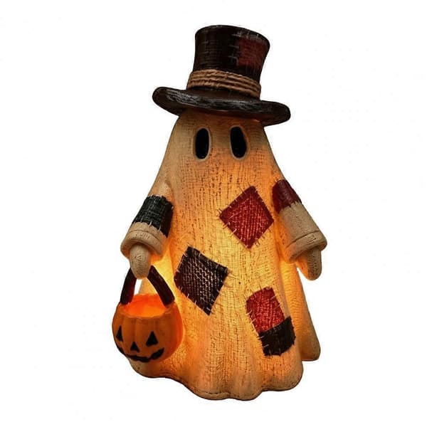 Opplyst lappet spøkelsesfigur med gresskarlykt Halloween bordlampepynt (D) B
