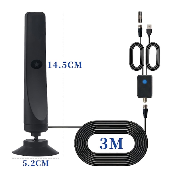 Rewave-antenn, Sugkopps-TV-antenn Plug and Play Digital-TV-antenn 50 mils räckvidd Kanaler Universal Hög förstärkning inomhus utomhus antenn