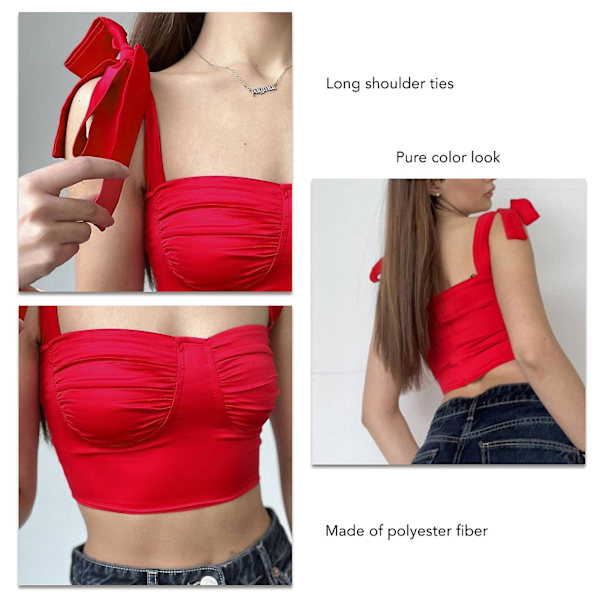Dame Stropp Tank Topp Ren Farge Justerbar Pustende Hudvennlig Ermeløs Kort Topp For Strandfest[D] Red M
