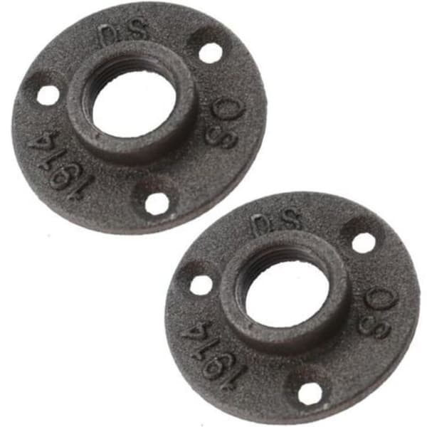 Formbare støbejernsrørfittings, 2 stk., væg-til-gulv flange, industriel rust, 3/4 tomme (D)