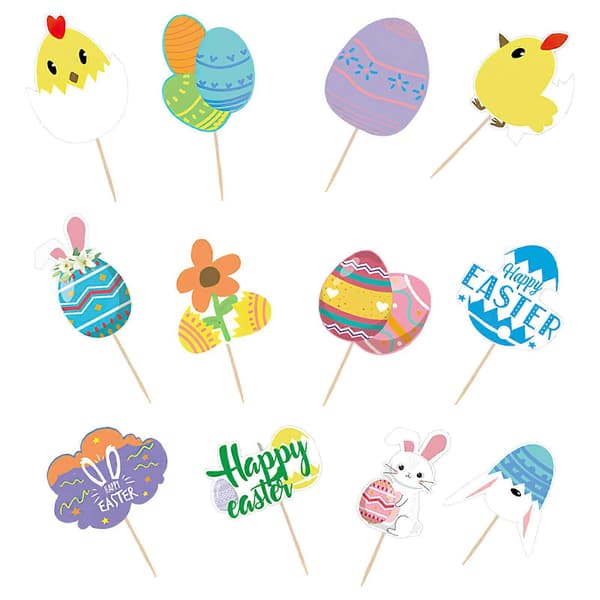2 sæt påske-tema cupcake toppers søde kanin kage pynt kage dekorationer [D] As Shown 9.5X7cm