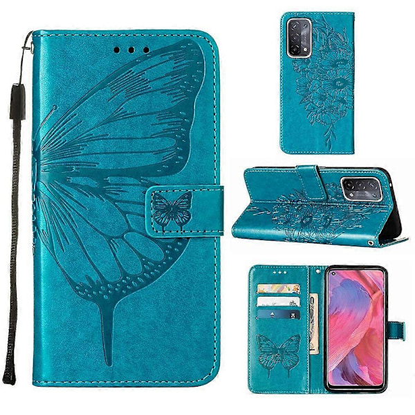 Fodral för OPPO A54 5G /A74 5G/ A93 5G Flip Case Cover Premium Läder Prägling Magnetisk - Blå