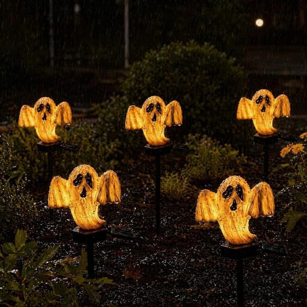 Halloween Solar Græskar Lys Spøgelse Havepæle Lamper Udendørs til Have (D) C