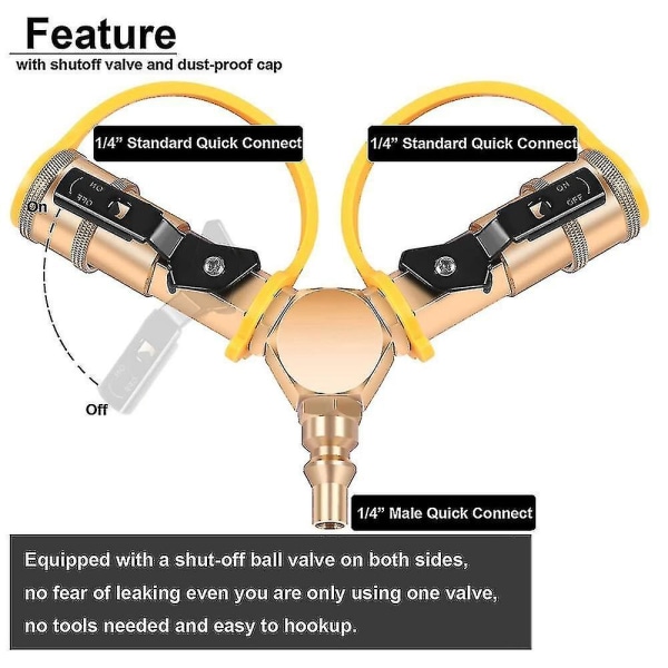 1/4 tums Rv-propan snabbkoppling Y-splitteradapter med avstängningsventil Full Flow-plugg 2-vägs Lp-gas-Excellence [kk]