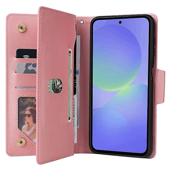 Samsung Galaxy A36 5G -kotelo vetoketjullinen lompakko nahkainen jalusta puhelinkotelo niittikoriste - vihreä[D] Multicolor Rose Gold